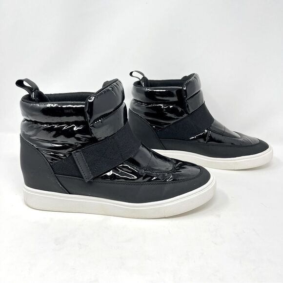 JF Sinead Patent Nylon Black Arctic Lite Strap Puffy Boot High Top Sneaker 10 - Picture 1 of 11